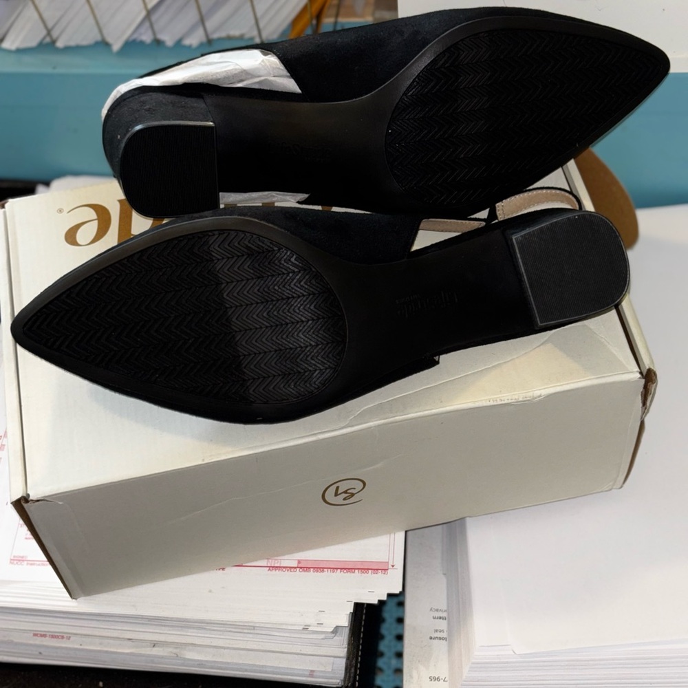 Life Stride Black Slingback Block Heels, 11W Audrey Black Micro - Picture 6 of 7